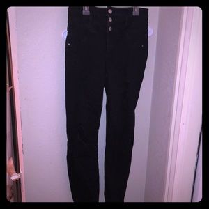 High waisted distressed skinnies